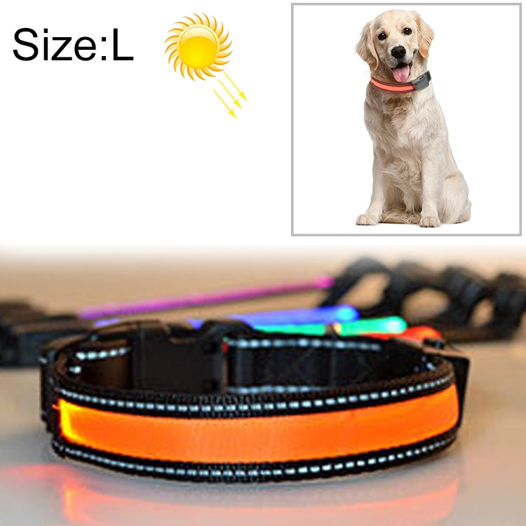 中型および大型犬用ペットソーラー＋USB充電式LEDライトカラー、首周りサイズ：L、50-60cm、サイズ：L