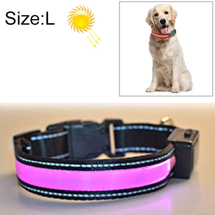 中型および大型犬用ペットソーラー＋USB充電式LEDライトカラー、首周りサイズ：L、50-60cm、サイズ：L