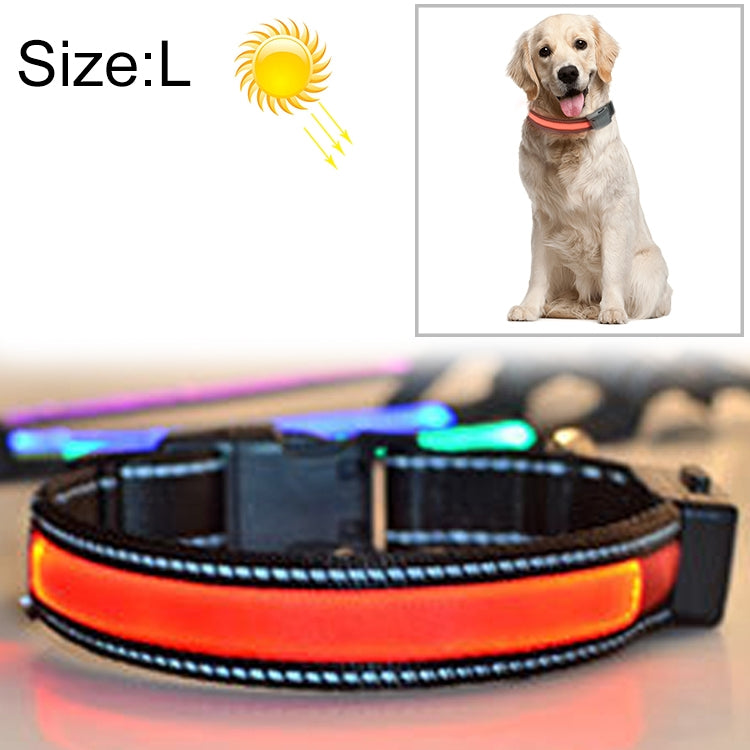 中型および大型犬用ペットソーラー＋USB充電式LEDライトカラー、首周りサイズ：L、50-60cm、サイズ：L