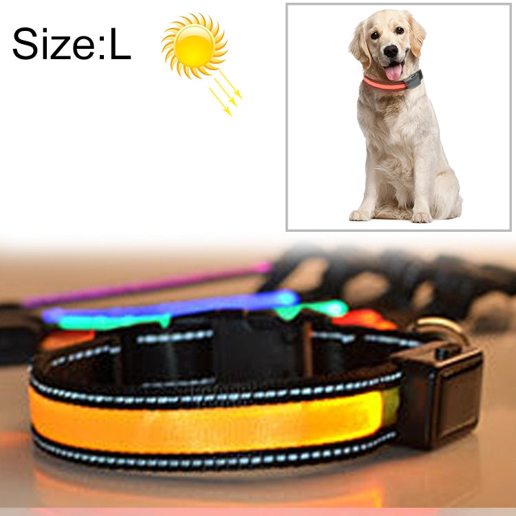 中型および大型犬用ペットソーラー＋USB充電式LEDライトカラー、首周りサイズ：L、50-60cm、サイズ：L