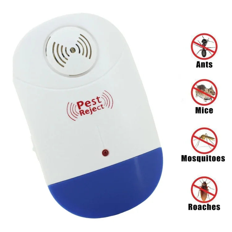 電子式超音波蚊・ネズミ害虫駆除器 LEDライト付き EUプラグ AC90V-250V（ホワイト＋ブルー）