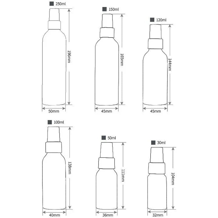 詰め替え可能ガラスファインミストアトマイザー アルミボトル 50ml、50ml