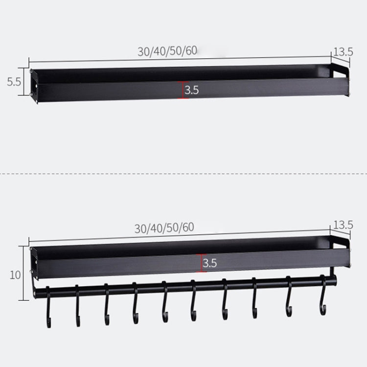 40cm 6フック キッチン多機能壁掛けホルダー 調味料収納ラック、40cm 6フック（ブラック）