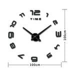 寝室・ホームオフィス装飾 モダンフレームレス大型数字DIY 3Dミラー壁ステッカー 静音時計 サイズ：100×100cm 3M007（ブラック）、3M007（シルバー）