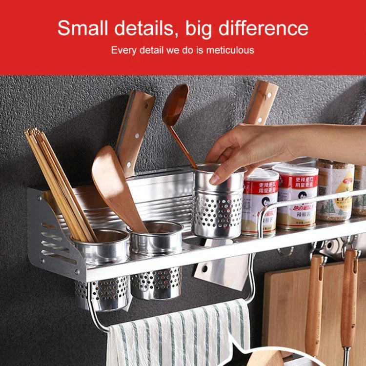 50cm 2カップ 8フック 多機能キッチンパンチング不要 壁掛けプラスチックエッジ調味料ホルダー収納ラック、50cmパンチング不要プラスチックエッジ
