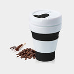350ml アウトドア用ポケットサイズ コーヒー・ティー用折りたたみトラベルマグ シリコンカップ 蓋付き