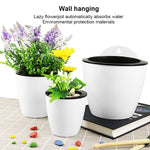 セルフウォータリングプランター 植物育成用 レイジーフラワーポット 壁掛け丸型樹脂プラスチック製フラワーポット、サイズ：18x12.5x16cm