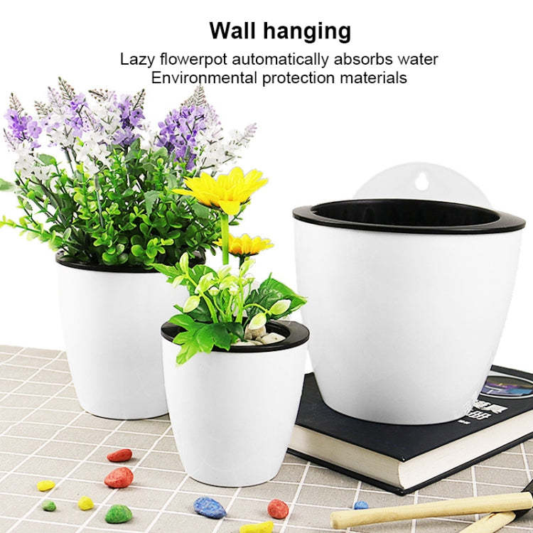 セルフウォータリングプランター 植物育成用 レイジーフラワーポット 壁掛け丸型樹脂プラスチック製フラワーポット、サイズ：18x12.5x16cm
