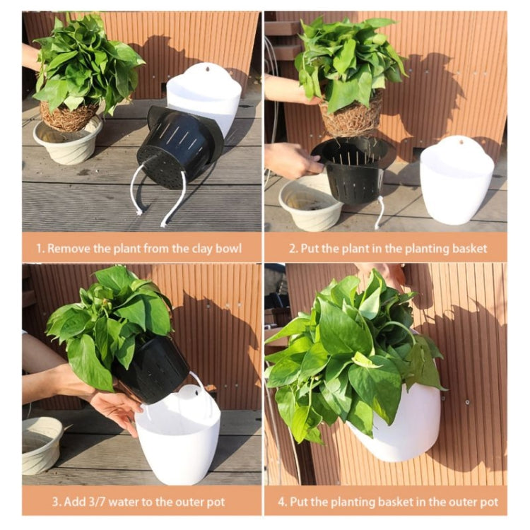 セルフウォータリングプランター 植物育成用 レイジーフラワーポット 壁掛け丸型樹脂プラスチック製フラワーポット、サイズ：18x12.5x16cm