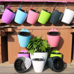 セルフウォータリングプランター 植物育成用 レイジーフラワーポット 壁掛け丸型樹脂プラスチック製フラワーポット、サイズ：18x12.5x16cm