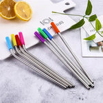 8個セット再利用可能シリコーンチップ ステンレス製飲料用ストロー＋2個クリーナーブラシセット カシミヤバッグ付き、215*6mm、215*6mm