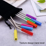 8 PCS Reusable Silicone Tips Stainless Steel Drinking Straws + 2 PCS Cleaner Brushes Set Kit with Cashmere Bag,  266*6mm, 266*6mm