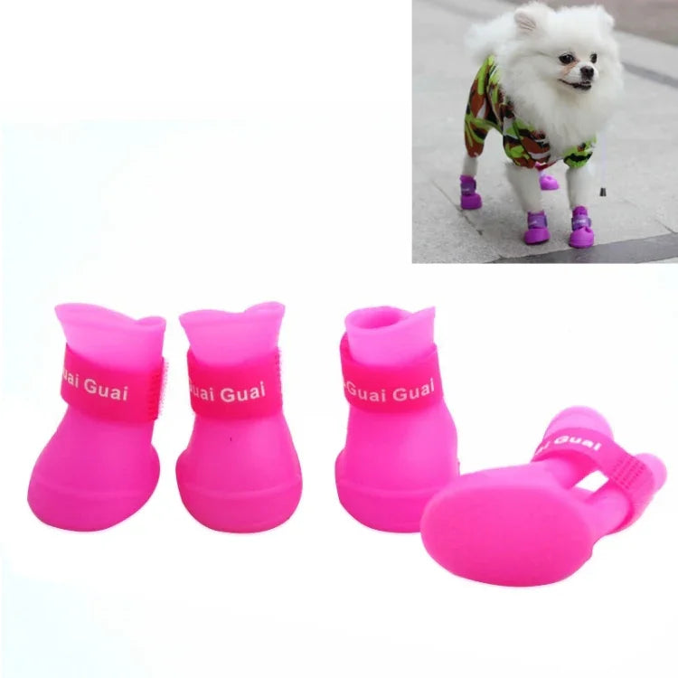 かわいいペット犬用シューズ 子犬用キャンディーカラーラバーブーツ 防水レインシューズ、M、サイズ：5.0 x 4.0cm、サイズ：M 5.0 x 4.0cm、サイズ：5.0 x 4.0cm
