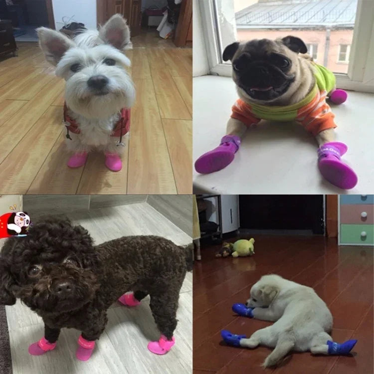 かわいいペット犬用シューズ 子犬用キャンディーカラーラバーブーツ 防水レインシューズ、M、サイズ：5.0 x 4.0cm、サイズ：M 5.0 x 4.0cm、サイズ：5.0 x 4.0cm