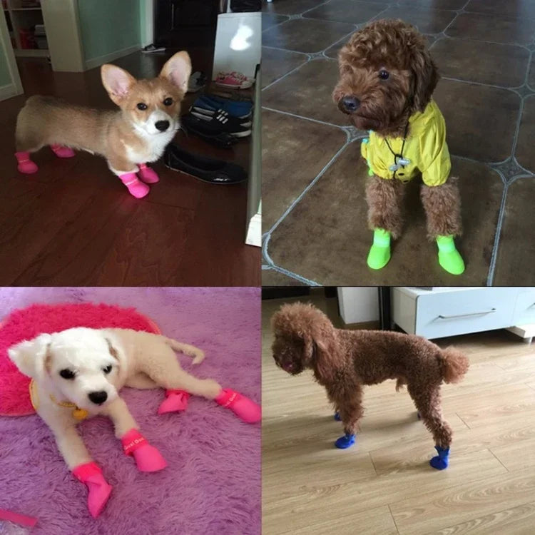 かわいいペット犬用シューズ 子犬用キャンディーカラーラバーブーツ 防水レインシューズ、M、サイズ：5.0 x 4.0cm、サイズ：M 5.0 x 4.0cm、サイズ：5.0 x 4.0cm