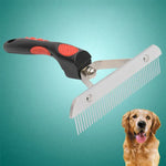 大型犬用毛コーム ステンレス製ペットグルーミングレーキコーム ゴムハンドル付きヘアドレッシングブラシツール、サイズ: 17.0x16.0cm、大型犬用毛コーム