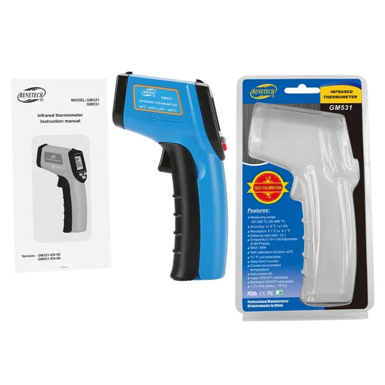 BENETECH GM531 ハンドヘルド調理用デジタル赤外線温度計 測定範囲: -50~530℃, GM531