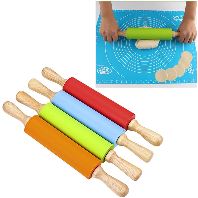 kn055無垢木製ハンドルシリコーンローリングピンノンスティック食品餃子棒、長さ：43cm、ランダムカラー配送、43cm