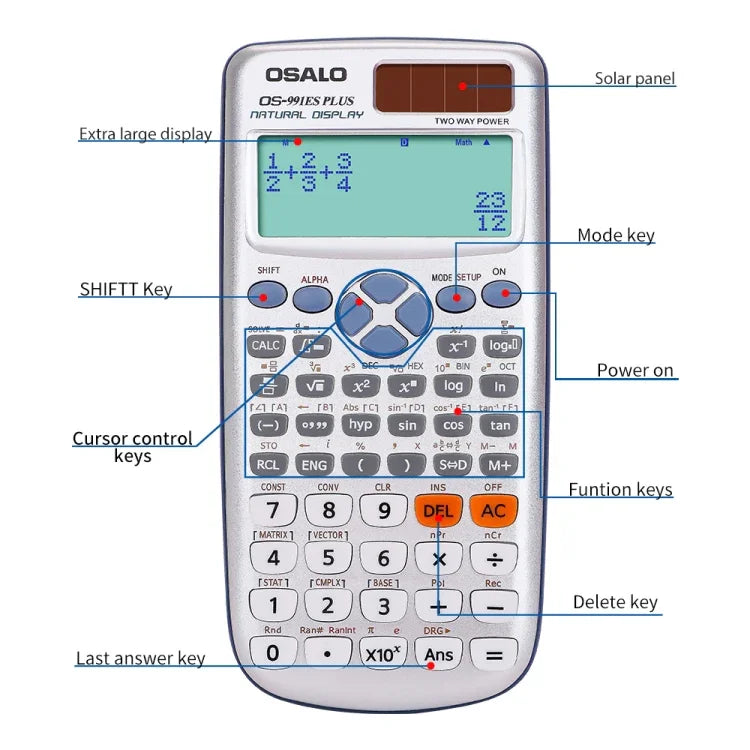 OSALO OS-991ES PLUS 10+2桁多機能学生用関数科学計算機 ソーラーエネルギー二重電源計算機、OS-991ES