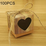 100枚入り結婚式用木目ハート型模様穴あきクラフト紙シュガーボックス、サイズ：5x5x5cm、黒ハート型、LOVEハート型