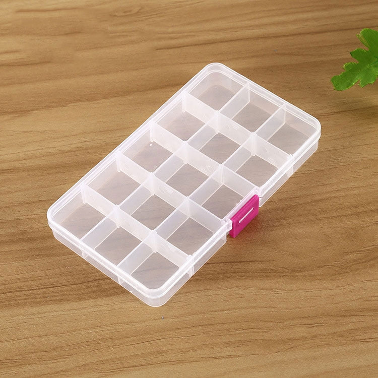 取り外し可能グリッドプラスチック15スロットボックスオーガナイザー ジュエリーイヤリング釣り針小物用、15スロット（パープル＋ブルー）、15スロット（ベビーブルー＋ブルー）、15スロット（ホワイト＋ブルー）、15スロット（ホワイト＋ピンク）
