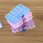 取り外し可能グリッドプラスチック15スロットボックスオーガナイザー ジュエリーイヤリング釣り針小物用、15スロット（パープル＋ブルー）、15スロット（ベビーブルー＋ブルー）、15スロット（ホワイト＋ブルー）、15スロット（ホワイト＋ピンク）