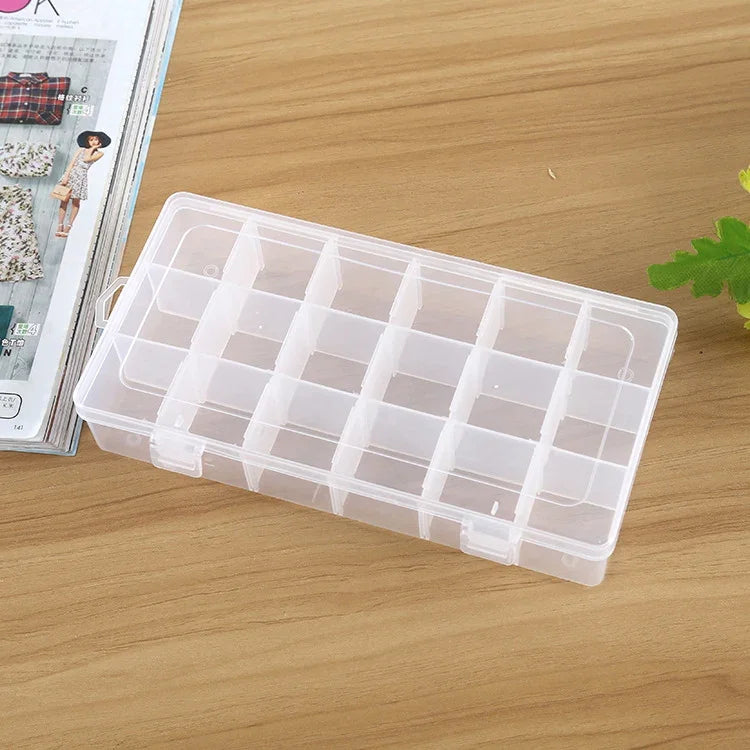 プラスチックオーガナイザー収納ボックス 18スロット取り外し可能グリッド仕切り付き ジュエリーイヤリング釣り針小物用、18スロット