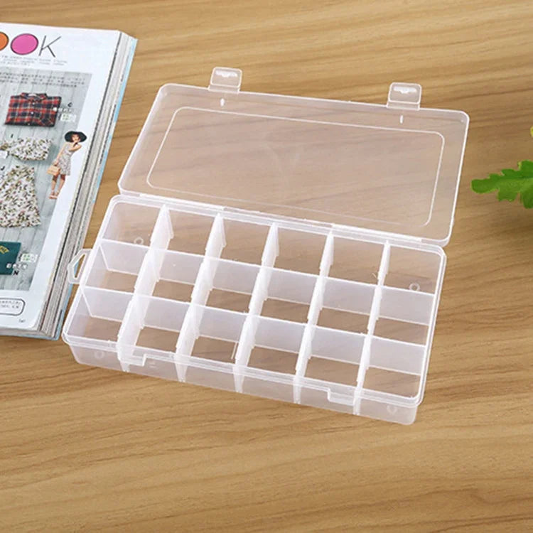 プラスチックオーガナイザー収納ボックス 18スロット取り外し可能グリッド仕切り付き ジュエリーイヤリング釣り針小物用、18スロット