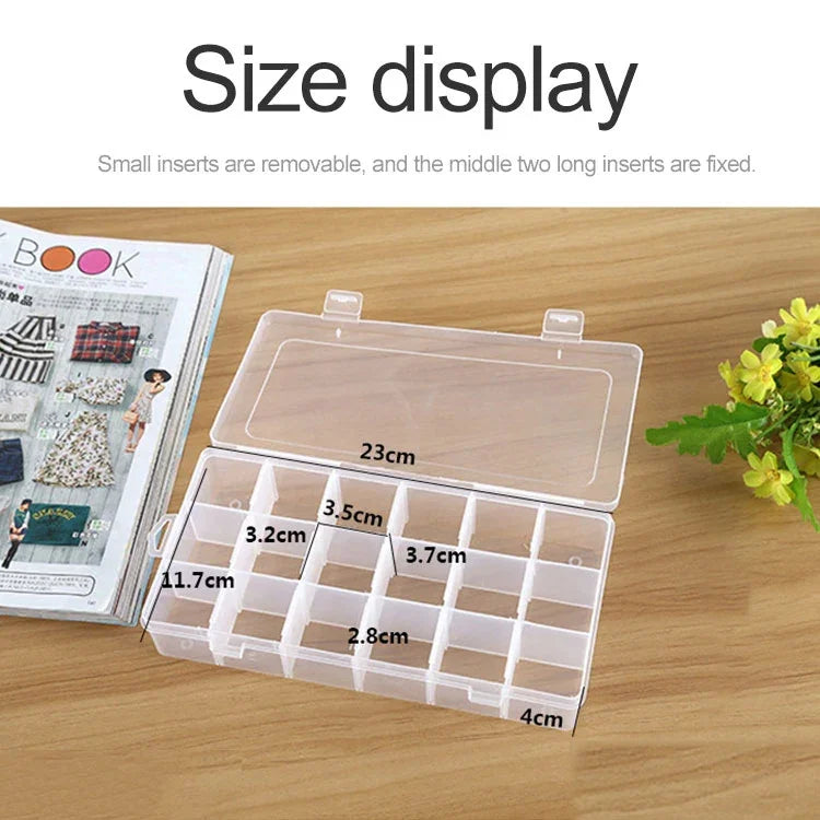 プラスチックオーガナイザー収納ボックス 18スロット取り外し可能グリッド仕切り付き ジュエリーイヤリング釣り針小物用、18スロット