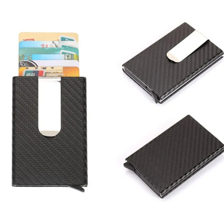 カーボンファイバー耐磁無地クレジットカードホルダーマネークリップ財布 サイズ: 10*6.6cm