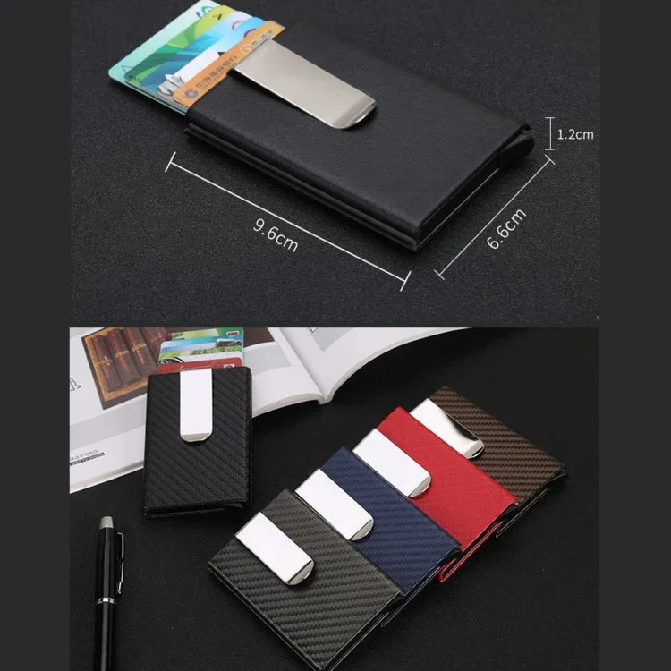 カーボンファイバー耐磁無地クレジットカードホルダーマネークリップ財布 サイズ: 10*6.6cm