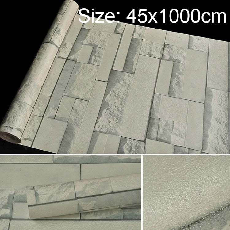 青雲石クリエイティブ3D石レンガ装飾壁紙ステッカー 寝室リビングルーム用防水壁紙ロール、サイズ：45 x 1000cm、青雲石