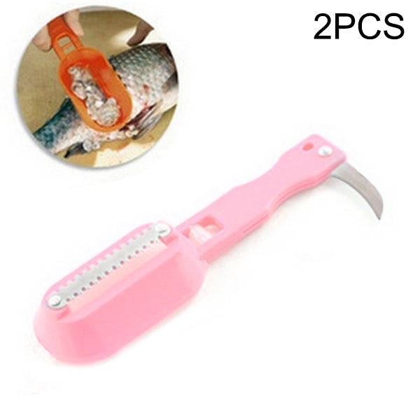 2個セット キッチン必需品 魚のウロコ取りスクレーパー 魚のウロコナイフ カバー付き 20x5.2cm ピンク、グリーン、ブルー