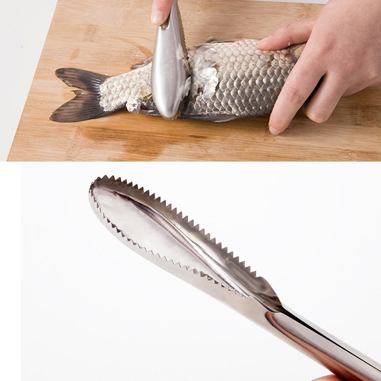 キッチン必需品 ステンレス製両方向ノコギリ歯魚用スクレーパー 魚のうろこ削りナイフ、22.5x3cm