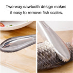 キッチン必需品 ステンレス製両方向ノコギリ歯魚用スクレーパー 魚のうろこ削りナイフ、22.5x3cm