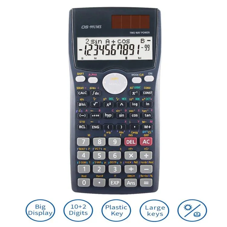 OSALO OS-991MS 10+2桁ダブルライン表示 多機能学生用関数科学計算機 ソーラーエネルギー二重電源計算機、OS-991MS