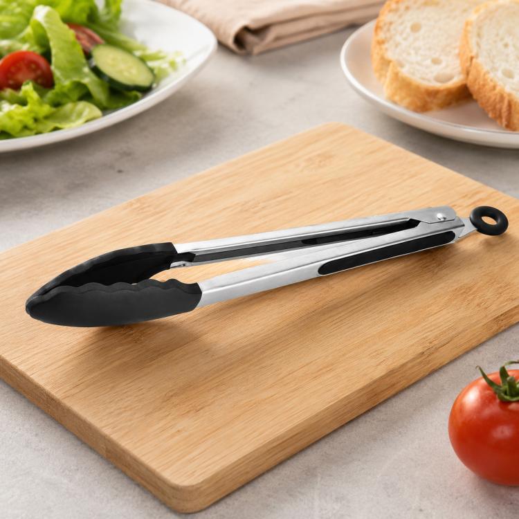 12インチシリコン滑り止め食品パンバーベキューBBQクリップトング キッチンツール 12インチブラック、12インチレッド