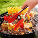 12インチシリコン滑り止め食品パンバーベキューBBQクリップトング キッチンツール 12インチブラック、12インチレッド