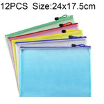 12個セット ジッパー付きプラスチックメッシュ文房具バッグ ランダムカラー配送（A5、サイズ：24x17.5cm）