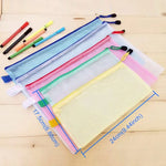 12個セット ジッパー付きプラスチックメッシュ文房具バッグ ランダムカラー配送（A5、サイズ：24x17.5cm）
