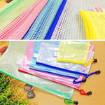 12個セット ジッパー付きプラスチックメッシュ文房具バッグ ランダムカラー配送（A5、サイズ：24x17.5cm）