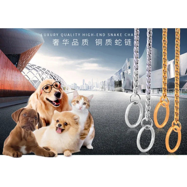 ペットカラー ペットネックストラップ 犬用ネックバンド スネークチェーン 犬用チェーン ソリッドメタルチェーン 犬用カラー、長さ：50cm、50cm