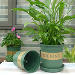 花鉢 植木鉢 プラスチック鉢 創造的なガロン鉢 トレイ付き サイズ:12*16*12cm ランダムテキスト背景色配送, 12*16*12cm
