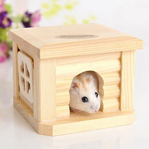 ペット用平屋根木製ハウス小動物用ケージウサギハムスター用、平屋根木製ハウス