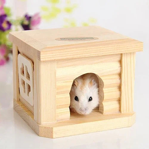 ペット用平屋根木製ハウス小動物用ケージウサギハムスター用、平屋根木製ハウス