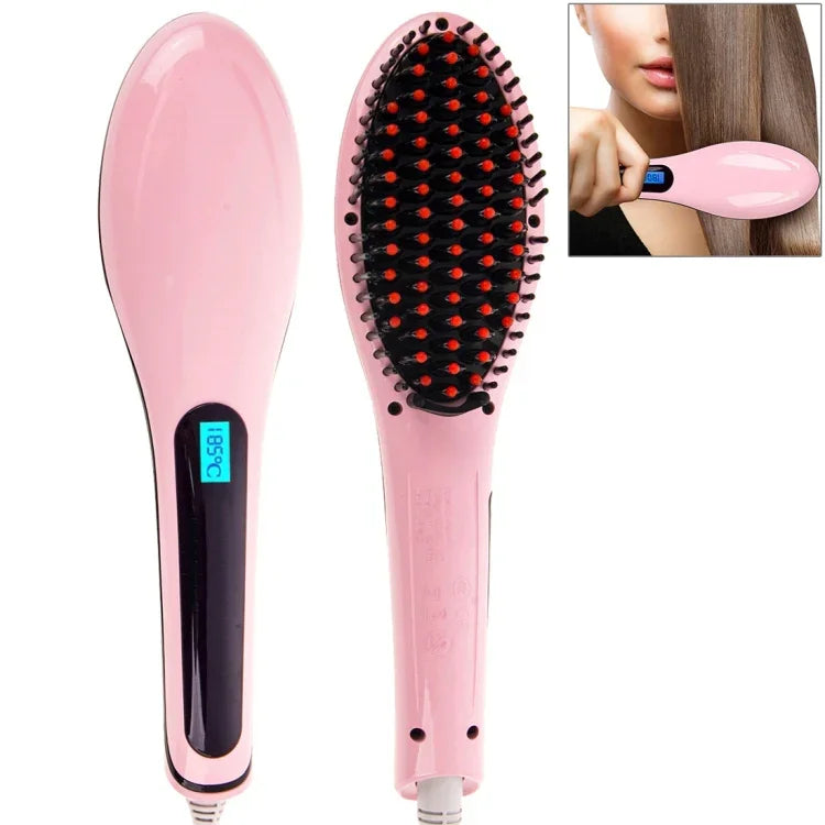 Handheld Innovative Hair Straightener Comb with LCD Temperature Display, EU Plug