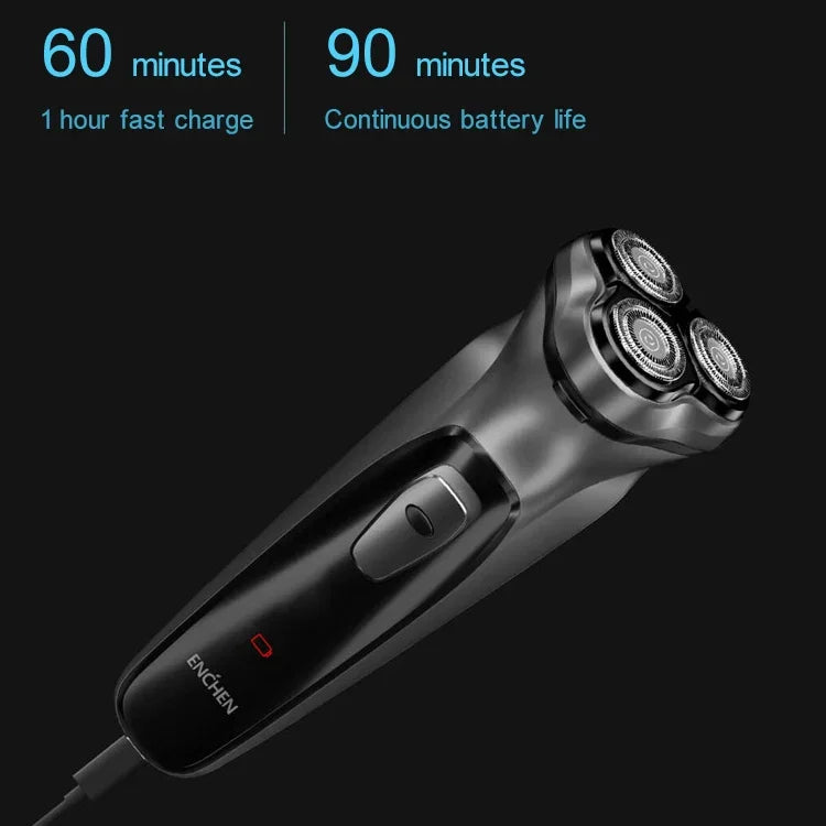 オリジナルXiaomi ENCHEN 防水トリプルロータリー二重リング刃 シェービングヘッド 電動充電式シェーバー メンズ用、電動シェーバー
