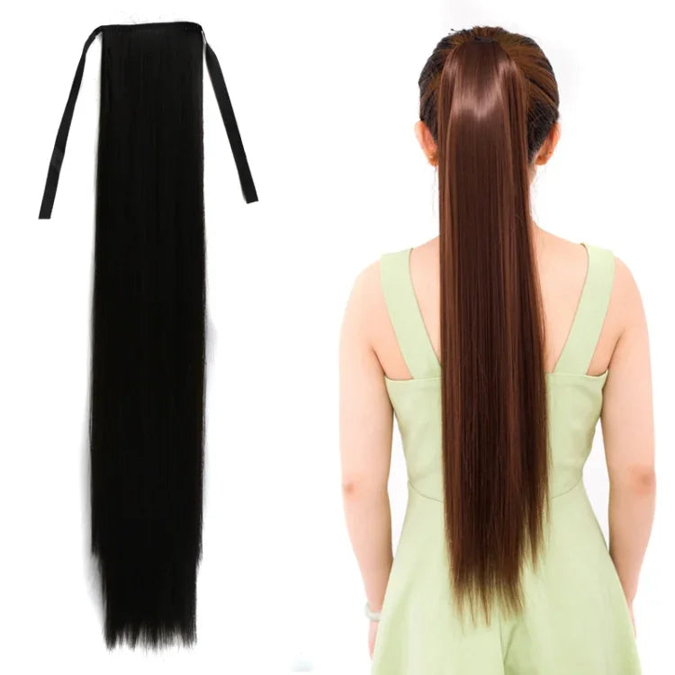 ナチュラルロングストレートヘア ポニーテール包帯風ウィッグ ポニーテール 女性用、長さ：75cm、75cm