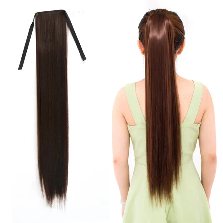 ナチュラルロングストレートヘア ポニーテール包帯風ウィッグ ポニーテール 女性用、長さ：75cm、75cm