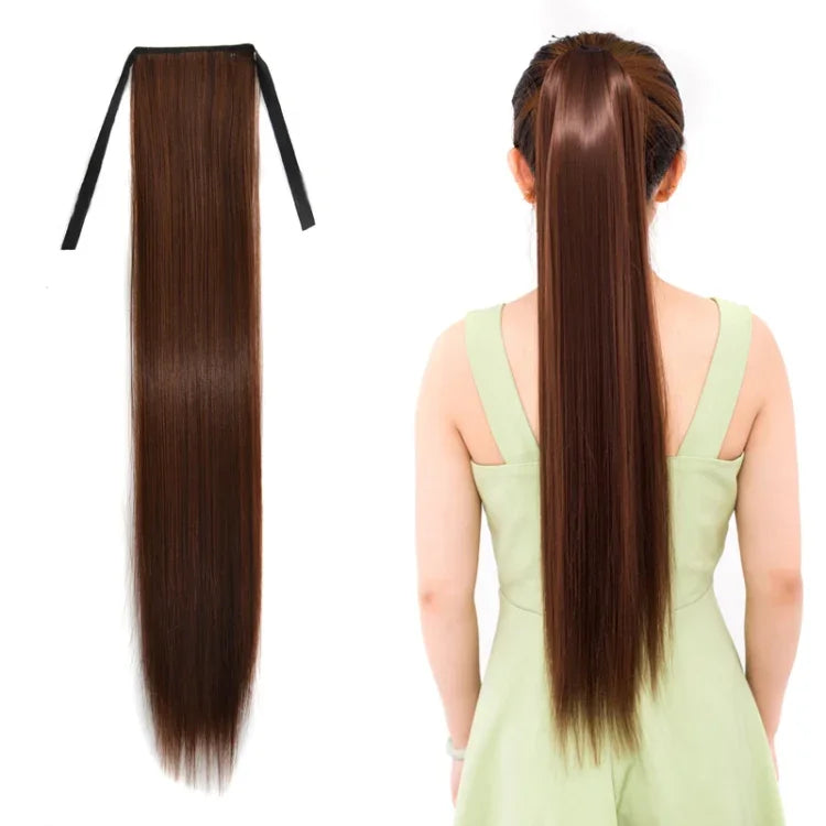 ナチュラルロングストレートヘア ポニーテール包帯風ウィッグ ポニーテール 女性用、長さ：75cm、75cm